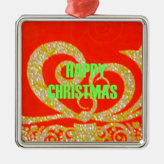 Glückliche Weihnachts Rot und Gold Sammlung. Ornament Aus Metall (Vorne)