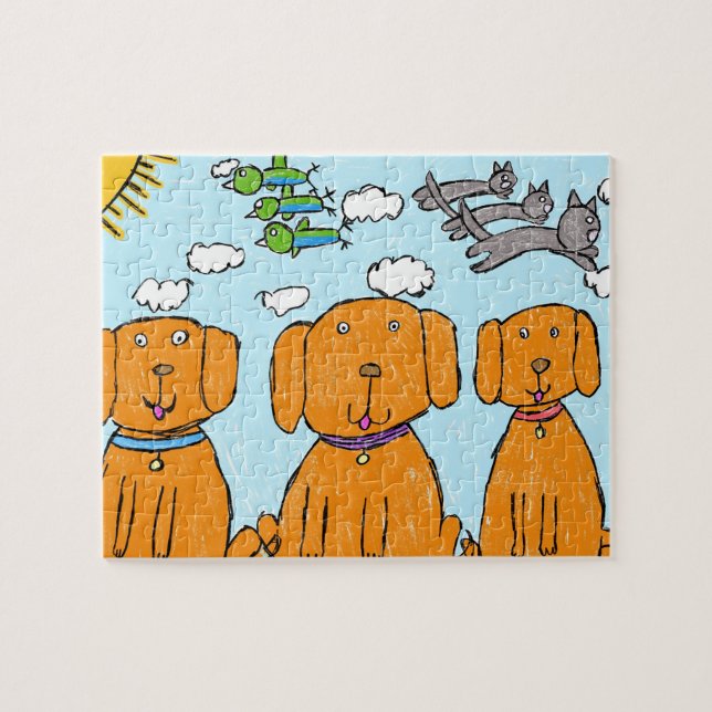 "Glückliche Welpen in der Sonne" Puzzle (Horizontal)