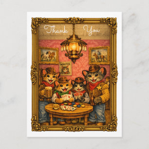 Glückliche Western-Cowboy-Katzen-Saloon-Szene Dank Postkarte