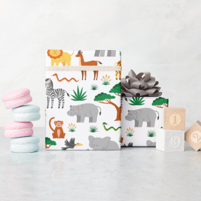 Glückliche wilde Tiere in der Savanne Geschenkpapi Geschenkpapier (Babyparty)