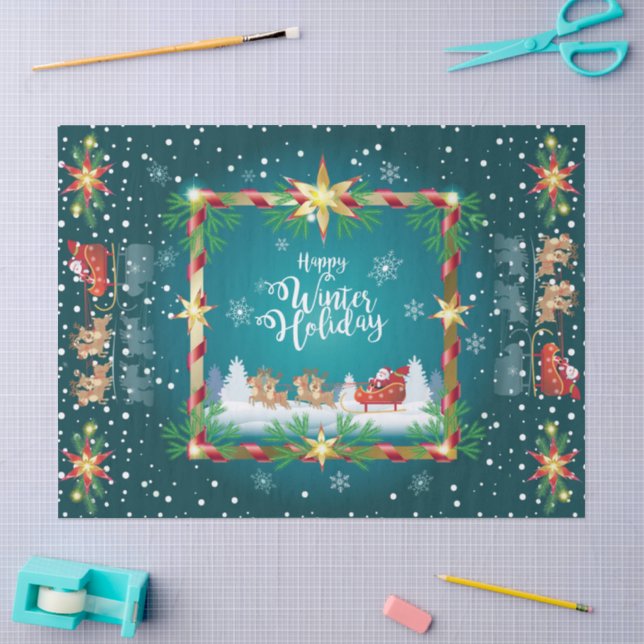 Glückliche Winterferien Schnee Märchen mit Santa Seidenpapier (Basteln)