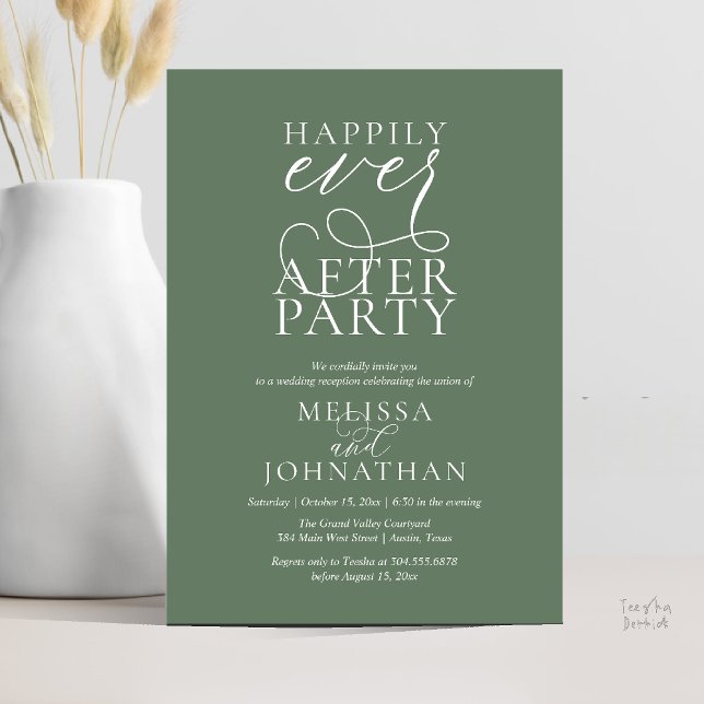 Glückliche-Zukunft-Party, stilvolle Hochzeitsfeier Einladung (Happily Ever After Party, Classy Wedding Reception Modern Dinner Invitation Card PDF Sage Green)