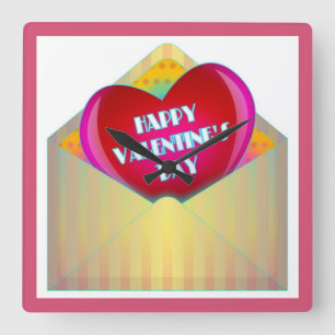 "GLÜCKLICHEN VALENTINSTAG" GRUßKARTE QUADRATISCHE WANDUHR