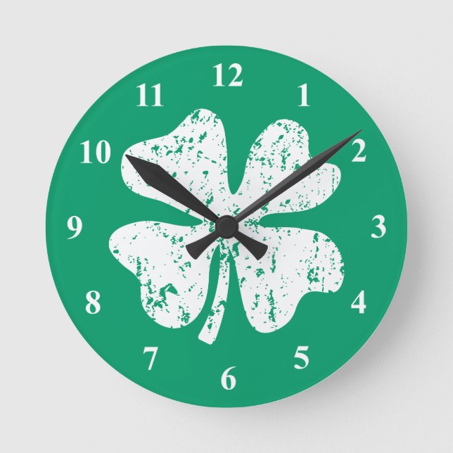 Glücklichen vierblättriges Kleeblatt | St Patrick Runde Wanduhr (Vorderseite)