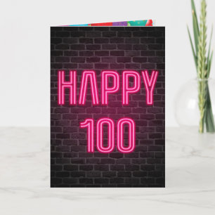 Glücklicher 100. Geburtstag Neon Sign auf Backstei Karte