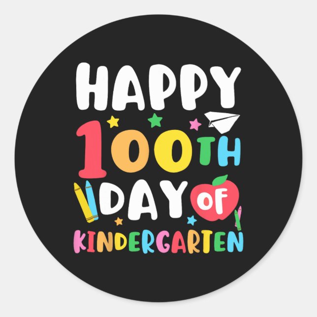 Glücklicher 100. Kindergartenlehrer Kinder 100 D Runder Aufkleber (Vorderseite)