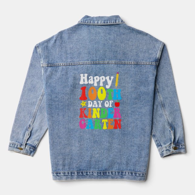 Glücklicher 100. Kindergartenlehrer Stu Jeansjacke (Rückseite)