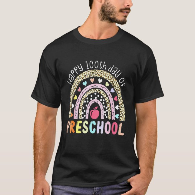 Glücklicher 100. Vorschullehrer Leopard Rainb T-Shirt (Vorderseite)