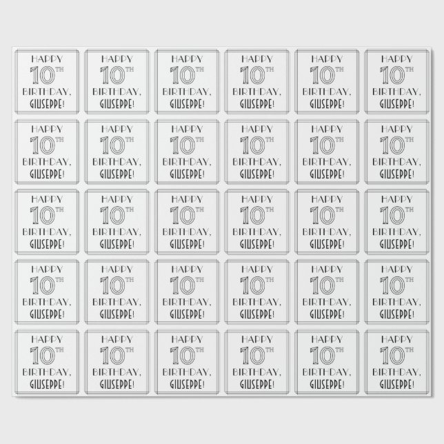 GLÜCKLICHER 10. GEBURTSTAG; Art-Déco-Stil; Individ Geschenkpapier (Saum)