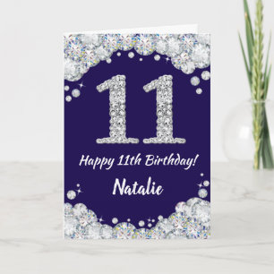 Glücklicher 11. Geburtstag Navy Blue und Silver Gl Karte