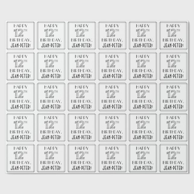 GLÜCKLICHER 12. GEBURTSTAG; Art-Déco-Stil; Individ Geschenkpapier (Saum)