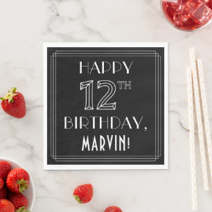 GLÜCKLICHER 12. GEBURTSTAG; Art-Déco-Stil; Individ Serviette