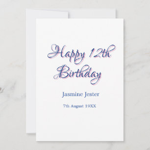 glücklicher 12. Geburtstag blau pink Name Datum ei Einladung