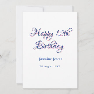 glücklicher 12. Geburtstag blau pink Name Datum ei Einladung