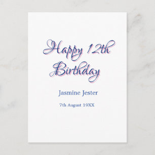glücklicher 12. Geburtstag blau pink Name Datum ei Postkarte