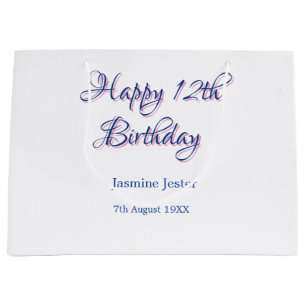 glücklicher 12. Geburtstag blau rosa Name Datum ei Große Geschenktüte