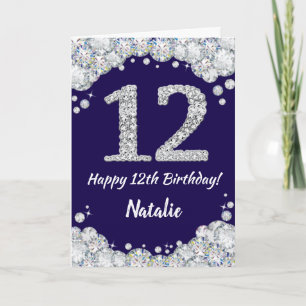 Glücklicher 12. Geburtstag Navy Blue und Silver Gl Karte