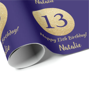 Glücklicher 13. Geburtstag Navy Blue und Gold Glit Geschenkpapier