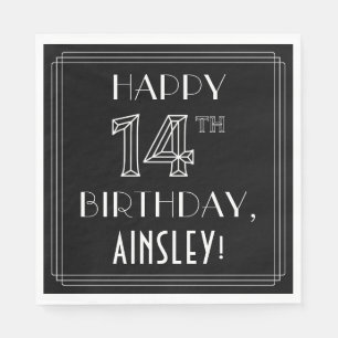 GLÜCKLICHER 14. GEBURTSTAG; Art-Déco-Stil; Individ Serviette