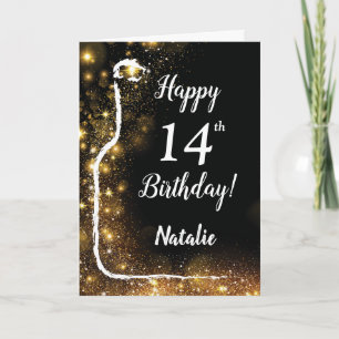 Glücklicher 14. Geburtstag Glitzer Wein Karte