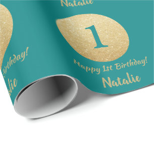 Glücklicher 15. Geburtstag Aquamariner und Gold-G Geschenkpapier