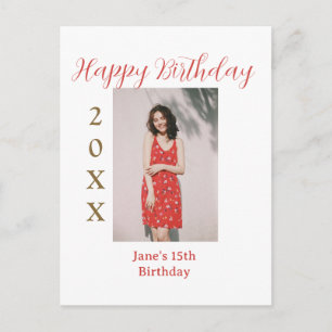 Glücklicher 15. Geburtstag Foto Name Jahr sim gold Postkarte