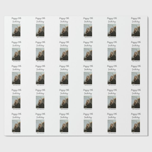 Glücklicher 15. Geburtstag hinzufügen Namen Foto T Geschenkpapier (Flach)