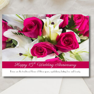 Glücklicher 15. Hochzeitstag mit rosa Rosen  Karte