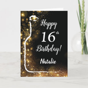 Glücklicher 16. Geburtstag Glitzer Wein aus Schwar Karte