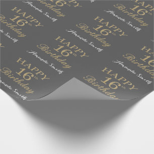Glücklicher 16. Geburtstag Gold Glitzer und Grau Geschenkpapier