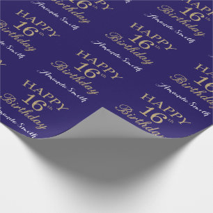 Glücklicher 16. Geburtstag Gold Glitzer und Navy  Geschenkpapier
