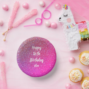 Glücklicher 16. Geburtstag Name Rosa Rose Gold Gli Pappteller