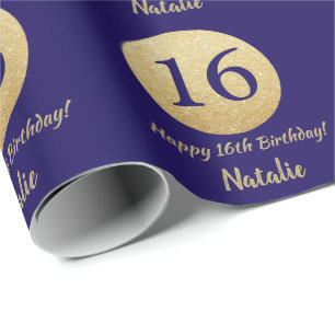 Glücklicher 16. Geburtstag Navy Blue und Gold Gli Geschenkpapier