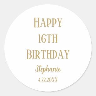 Glücklicher 16. Geburtstag Sechzehn Gold Custom Ag Runder Aufkleber