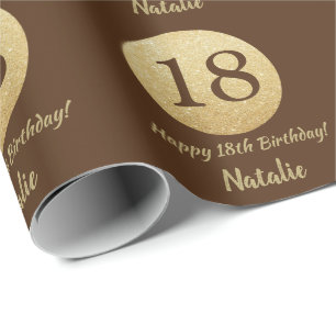 Glücklicher 18. Geburtstag Braun und Gold Glitzer Geschenkpapier