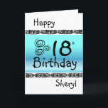 Glücklicher 18. Geburtstag grafischer blauer Karte<br><div class="desc">Glücklicher 18. Geburtstag blauer Türkis (Name). Addieren Sie Ihr besonders anfertigen-fähiges Mitteilungsinnere völlig.</div>