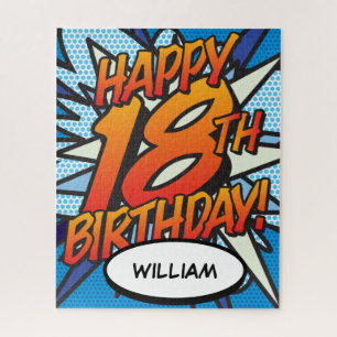 GLÜCKLICHER 18. GEBURTSTAG Lustiges Retro-Comic-Bo Puzzle