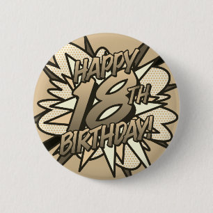 GLÜCKLICHER 18. GEBURTSTAG Vintage Spaß Retro-Comi Button