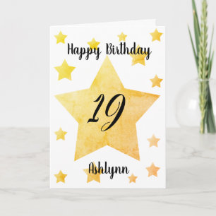 Glücklicher 19. Geburtstag mit goldenen Wasserfarb Karte