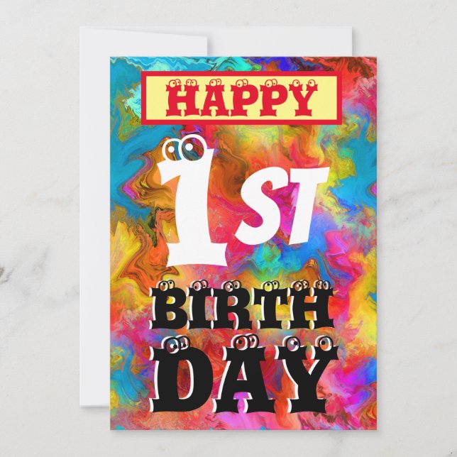 GLÜCKLICHER 1. GEBURTSTAG BEARBEITBARER KINDERGEBU EINLADUNG (Vorderseite)