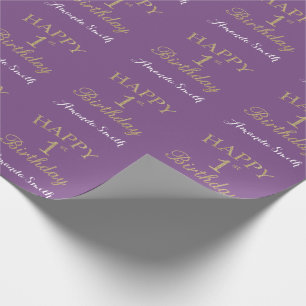 Glücklicher 1. Geburtstag Gold Glitzer und Lila Geschenkpapier