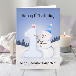 Glücklicher 1. Geburtstag Schneemann Bauen Karte