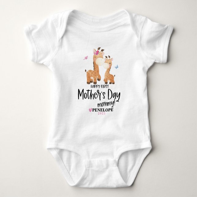 Glücklicher 1. Muttertag Giraffe Baby Bodysuit Nam Strampler (Vorderseite)