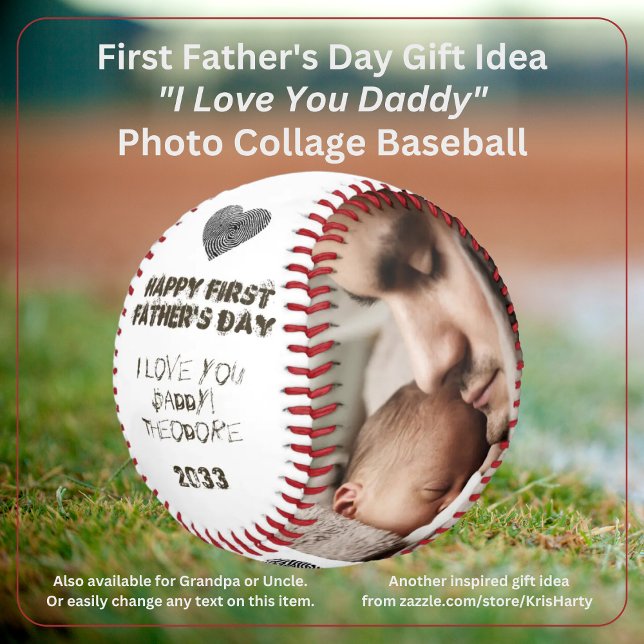 Glücklicher 1. Vatertag Daddy Foto Collage Keepake Baseball (Happy First Father's Day I Love You Daddy [Baby's Name] {Year] 2-Photo Collage Baseball Keepsake)
