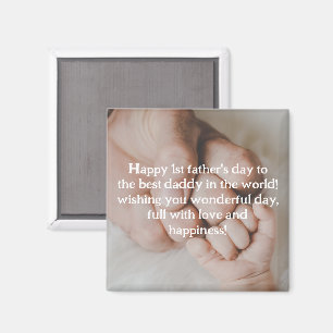 Glücklicher 1. Vatertag Foto weiße Typografie Magnet