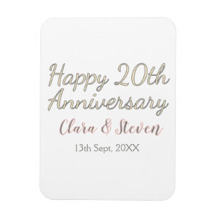 GLÜCKLICHER 20. HOCHZEITSTAG NAME ROSA GRAU PASTEL MAGNET