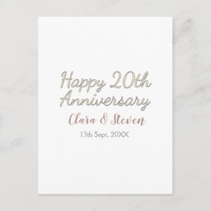 GLÜCKLICHER 20. HOCHZEITSTAG NAME ROSA GRAU PASTEL POSTKARTE