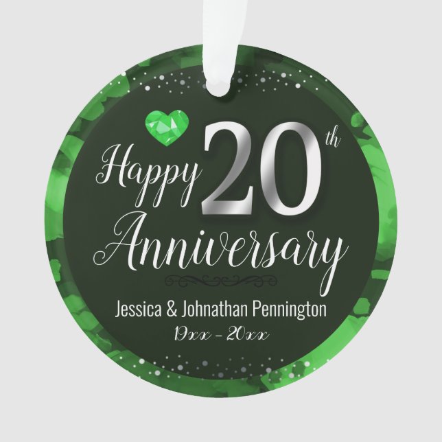 Glücklicher 20. Hochzeitstag Ornament (Vorderseite)