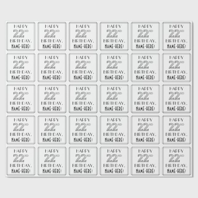 GLÜCKLICHER 22. GEBURTSTAG; Art-Déco-Stil; Individ Geschenkpapier (Flach)