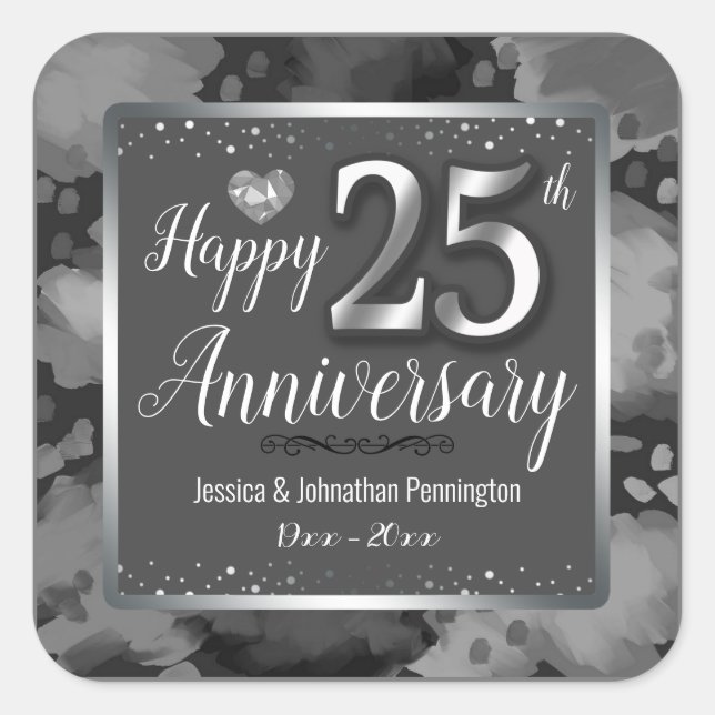 Glücklicher 25. Hochzeitstag Quadratischer Aufkleber (Vorderseite)